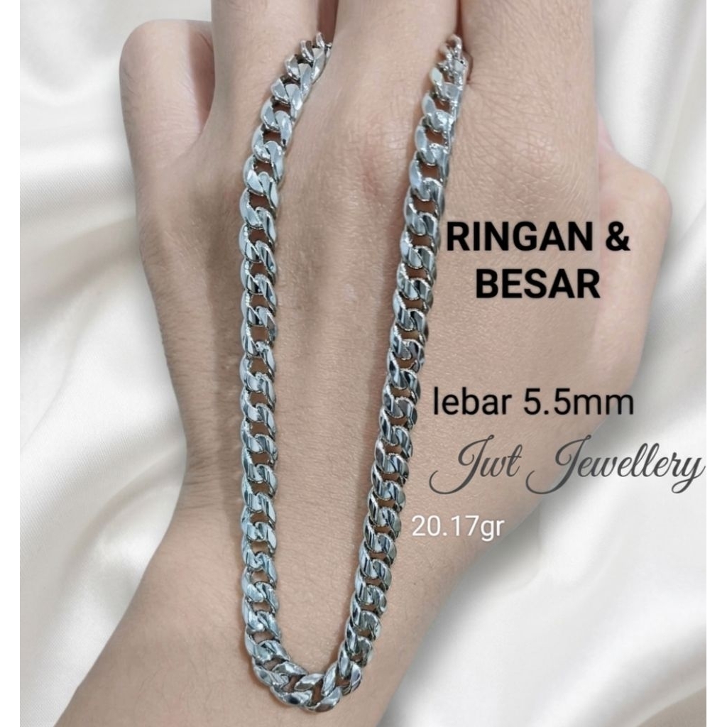 KALUNG EMAS PRIA WANITA PENDEK SISIK NAGA CUBAN CHAIN PUTIH 750 BESAR RINGAN