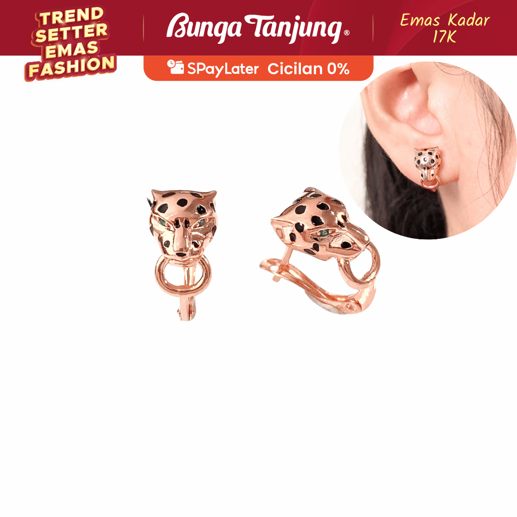 ANTING KLIP KUCING - EMAS 17K - BUNGA TANJUNG GOLD