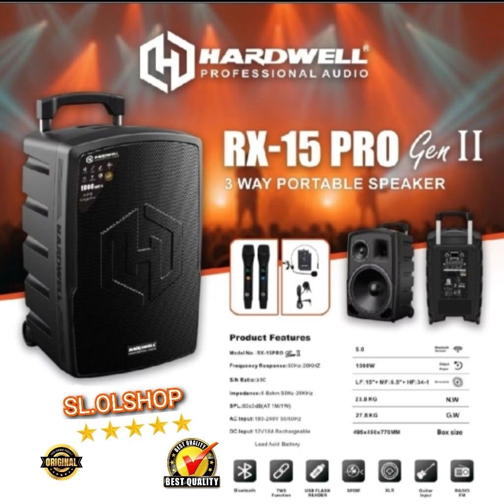 Speaker Portabel Hardwell RX 15 PRO GEN 2 [Original 15 Inch Bluetooth Usb Aktif Speaker Meeting Wire