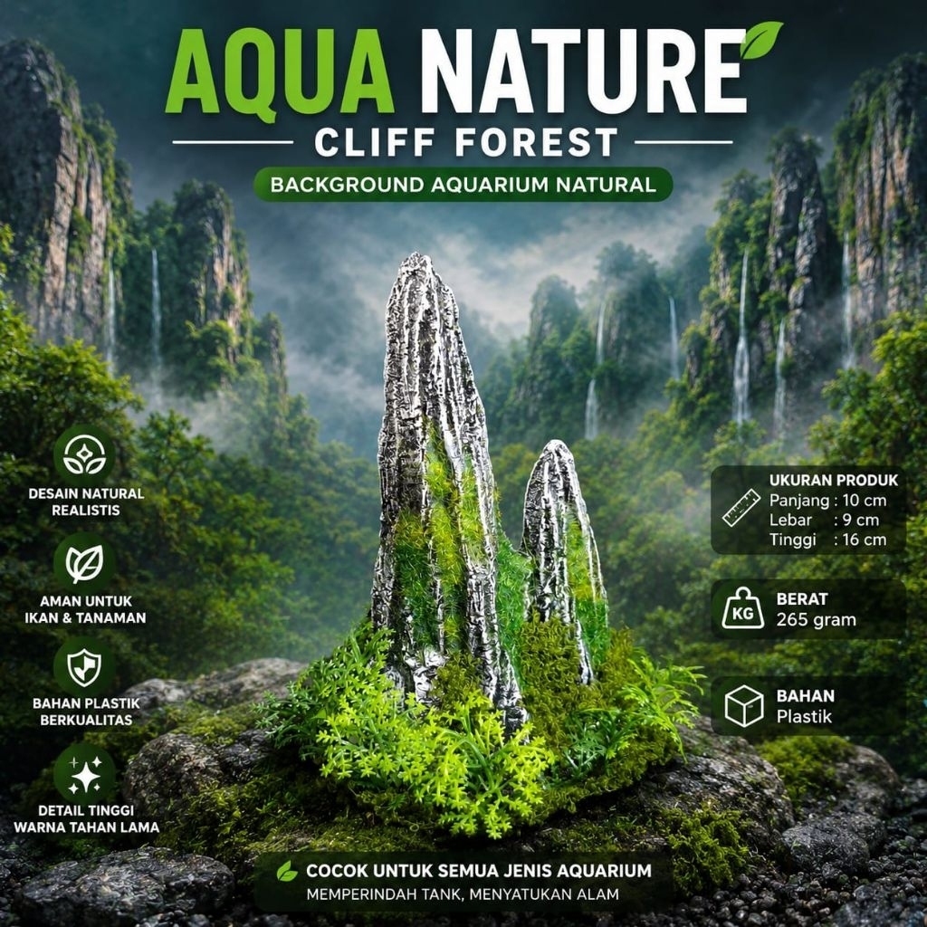 tebing kembar hutan hijau Hiasan Dekorasi Aquarium