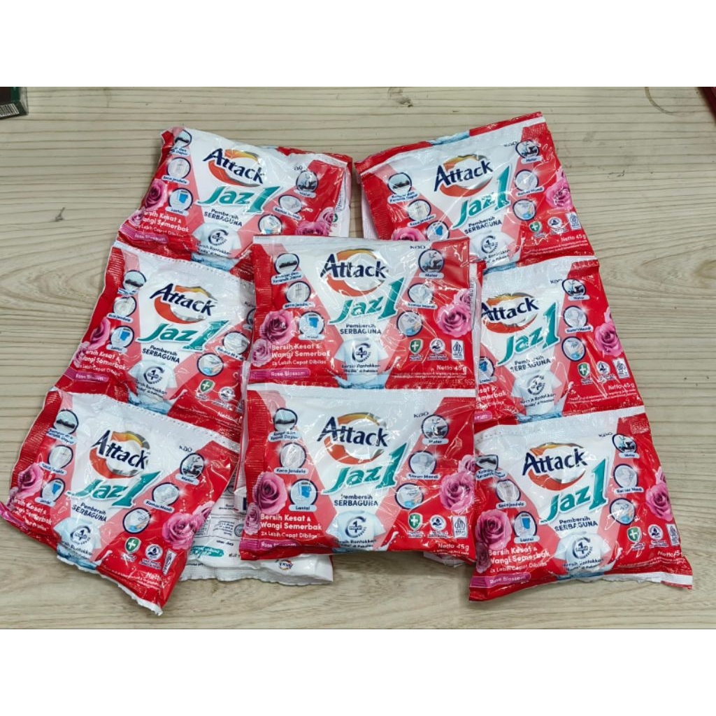 Deterjen Bubuk Attack Jaz1 Softener Roseberry 40g - 6 Sachet, Aroma Tahan Lama, Tanpa Sabun Colek