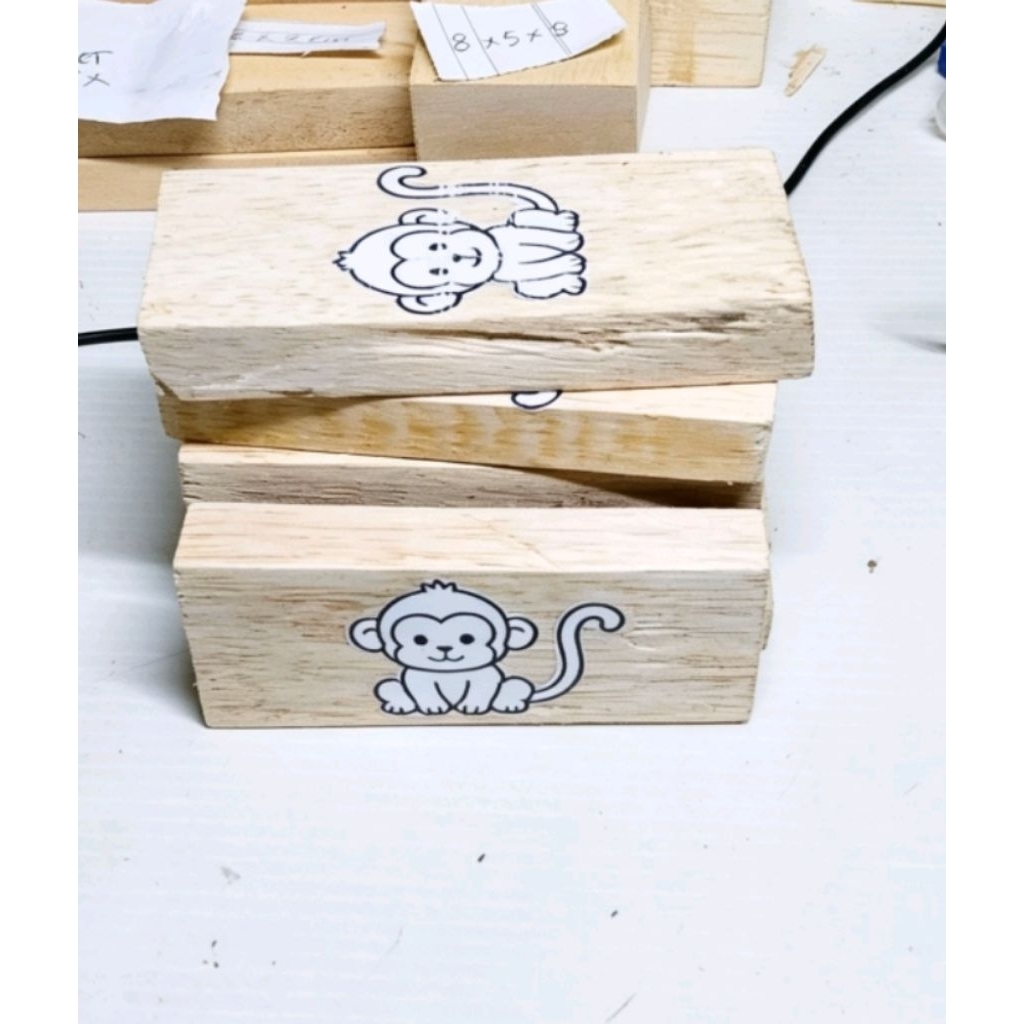 Balok Kayu Sengon Premium Pola Monyet  Siap Ukir 10 x 5 x 2 cm DIY Craft Pyrography Wood Carving Han