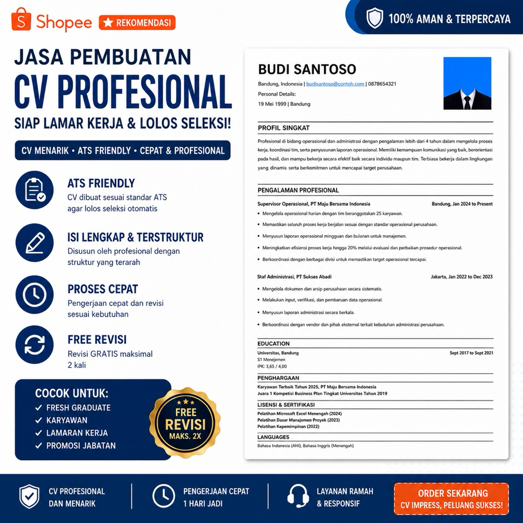 JASA PEMBUATAN CV ATS FRIENDLY | CV PROFESIONAL | CV LAMARAN KERJA | CV PDF & WORD