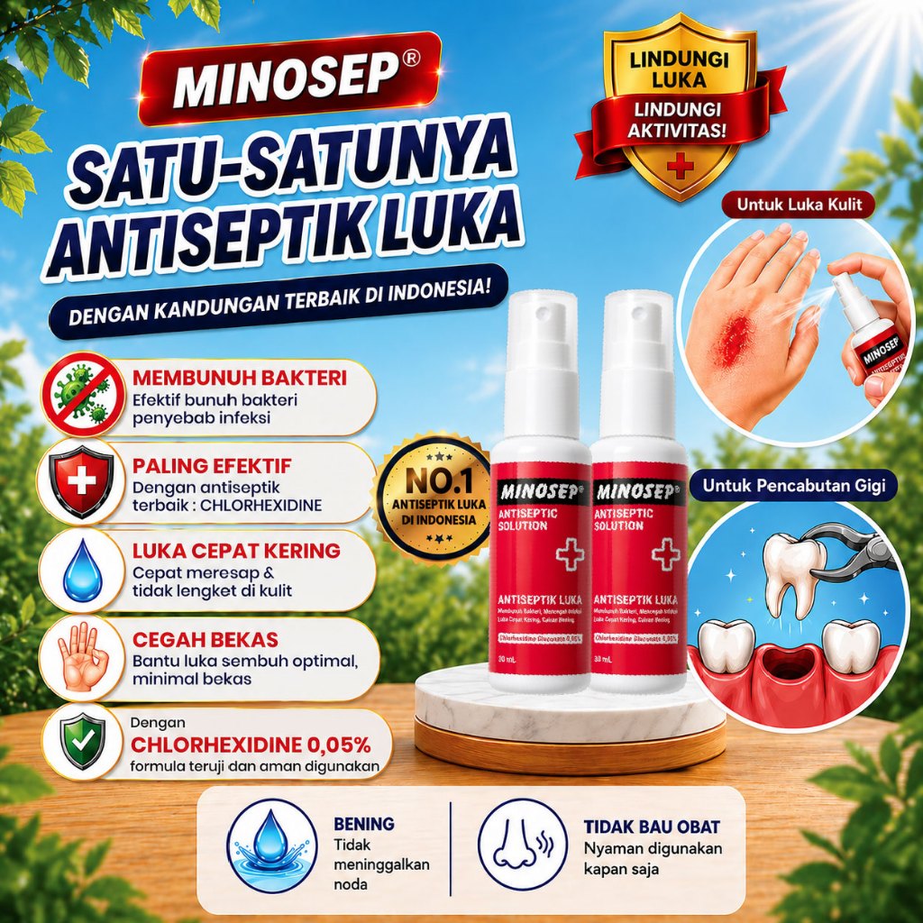 Minosep Antiseptic Solution Obat Luka Spray 30ml 2botol Obat Lecet Antiseptik Ekstrasi Gigi Luka di 