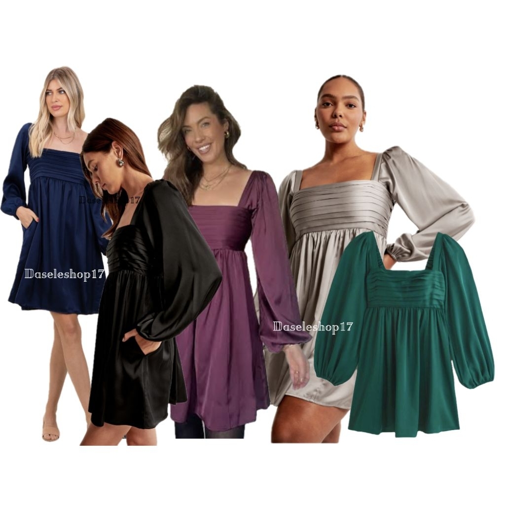 mini dress smoked  satin abercrombie&fitch long sleeve