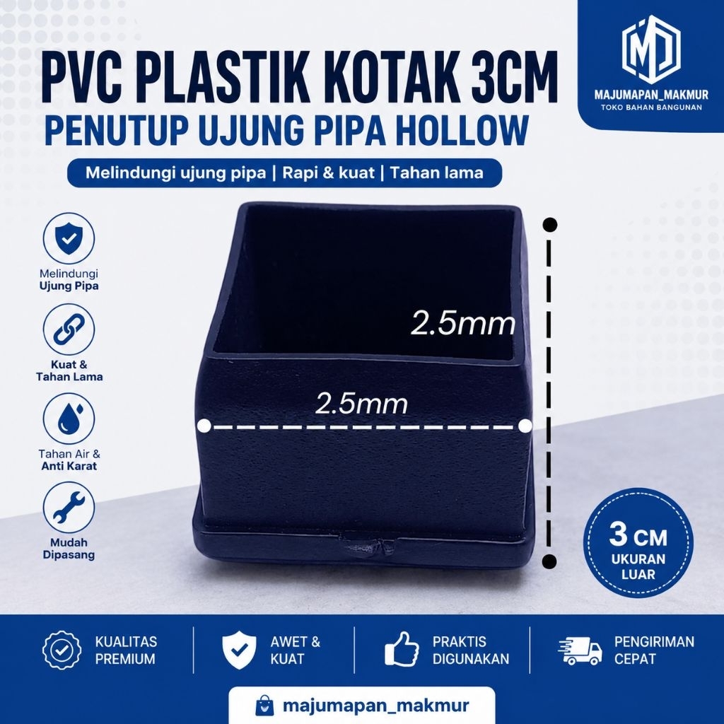 PVC Plastik Kotak 3cm Penutup Ujung Pipa Hollow