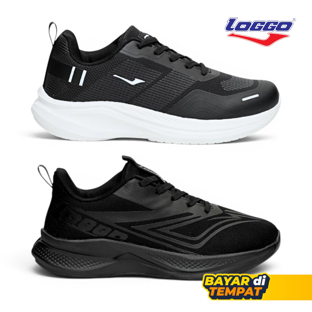 Sepatu Sneakers Casual Sport Hitam Putih Dewasa Loggo Original