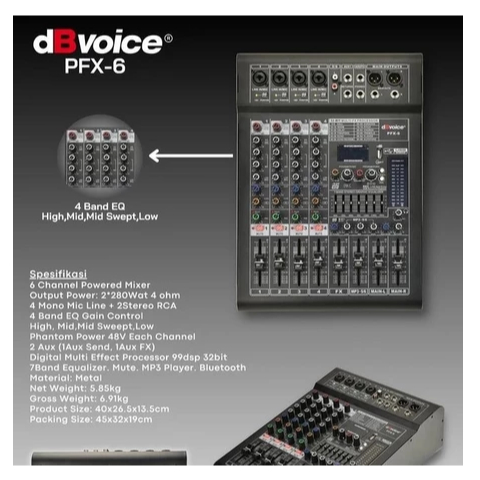 dBvoice PFX-6 Audio Mixer 6 Channel