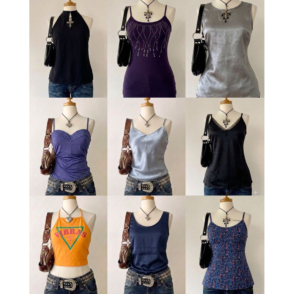 [NEW UPDATE] Tanktop satin silk y2k beaded halter neck yellow top guess camisole 2000s