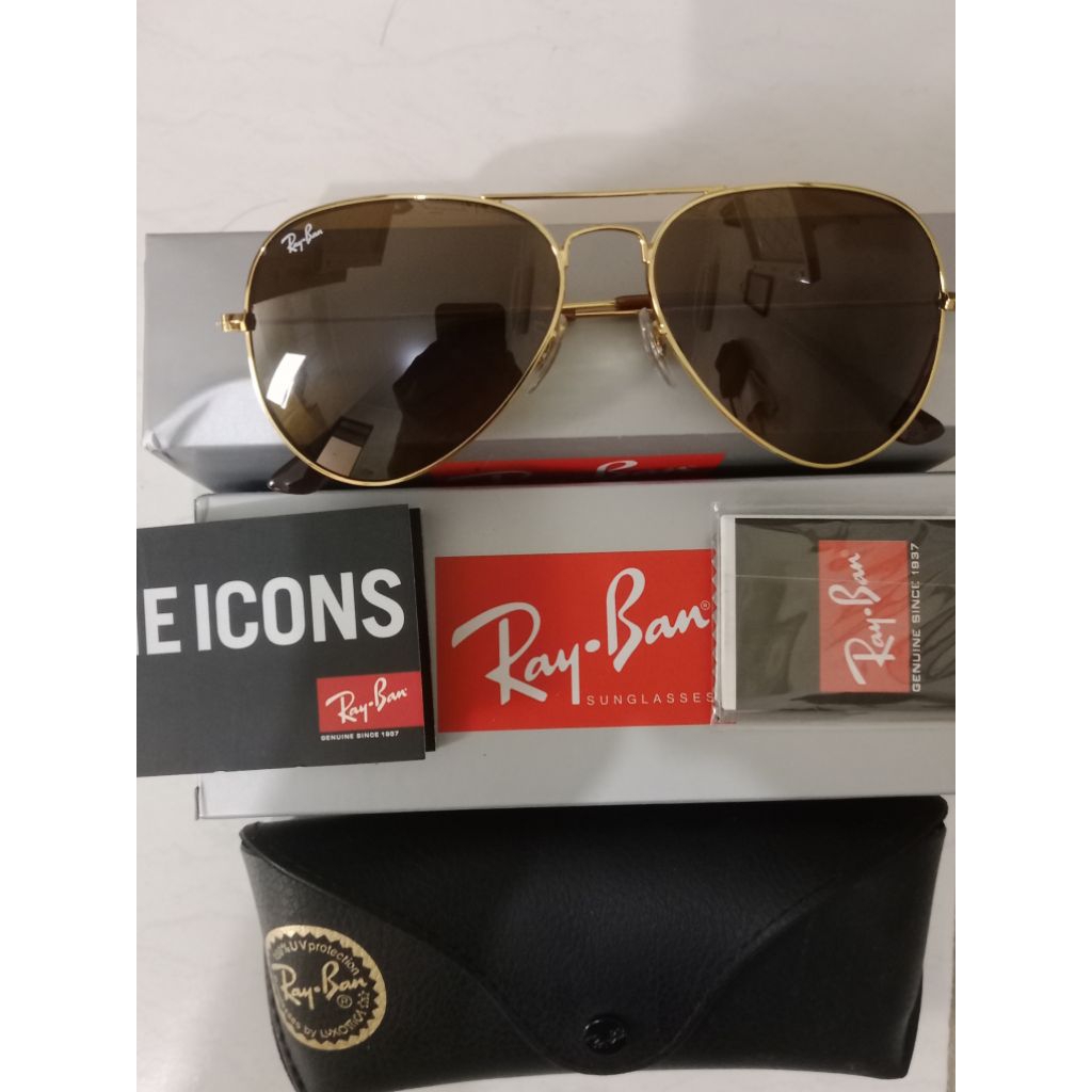 Kacamata Rayban RB3025 001/33 Gold Lensa Coklat Original