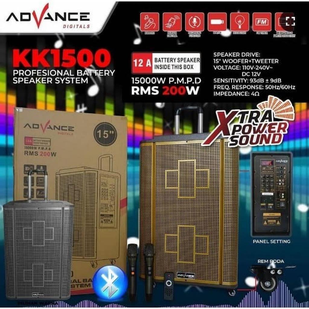 Speaker Portable Profesional Advance KK1500 KK 1500 15" Free 2Mic