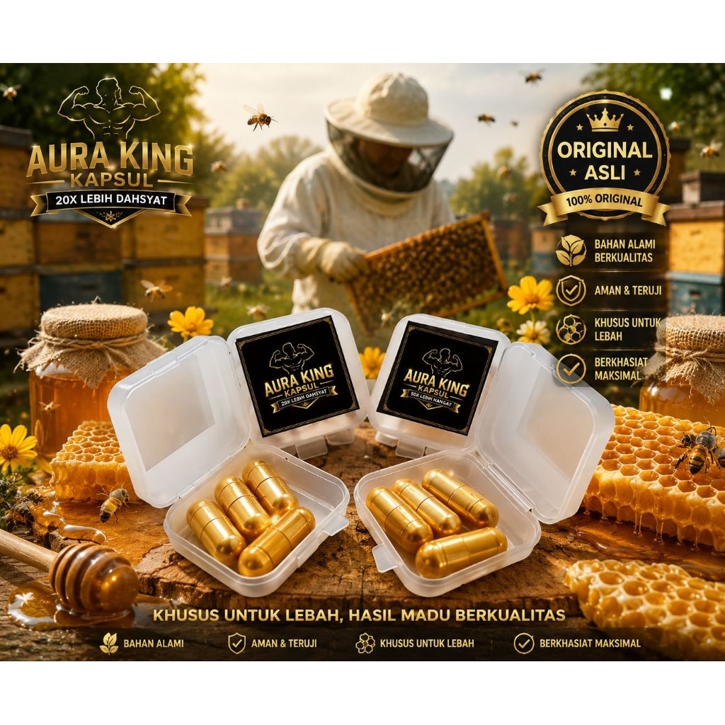 Kapsul Madu bubuk Aura KING suplemen kuat dan tahan lama isi 4 per 1 box 100% original