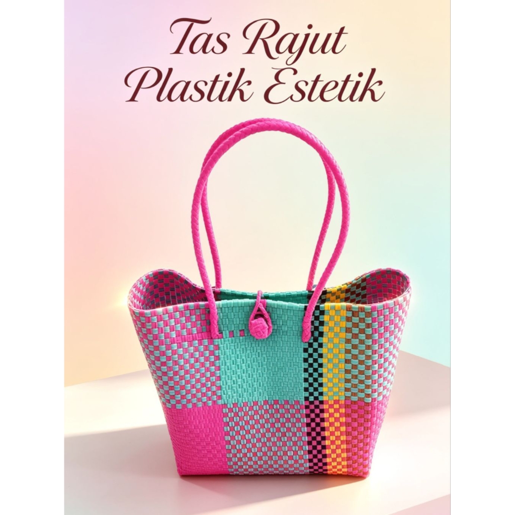 Tas rajut plastik kuat tebal/tas anyaman plastik colourful