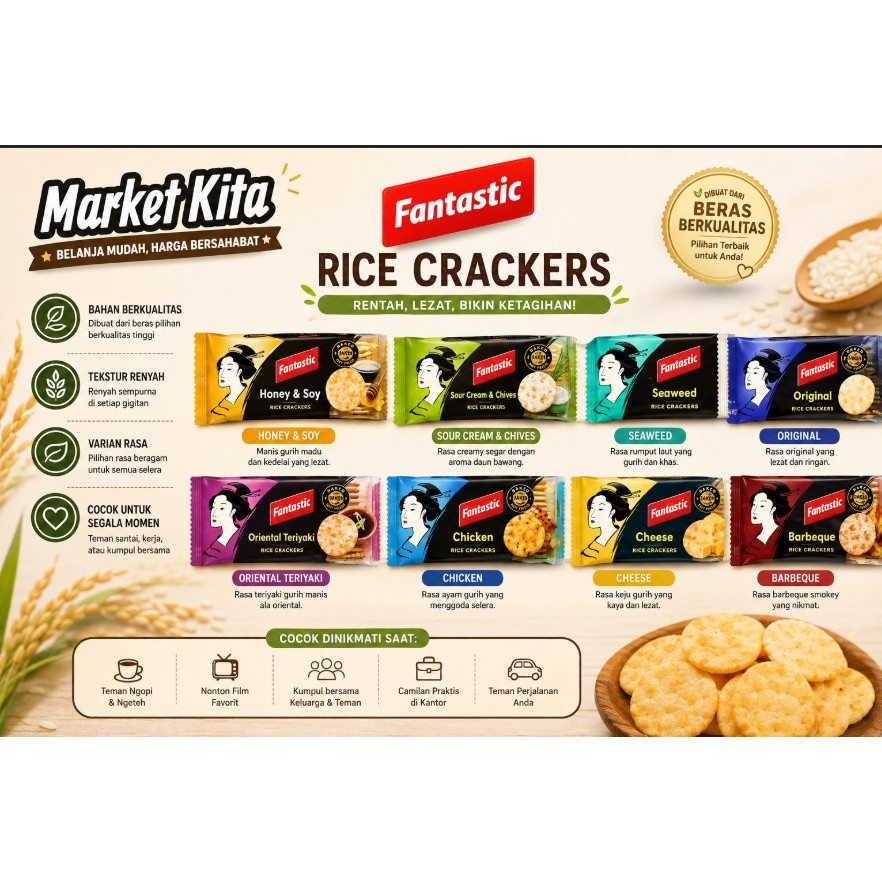 Fantastic Rice Cracker 100g | Original Cheese Teriyaki BBQ Sour Cream Seaweed | dll