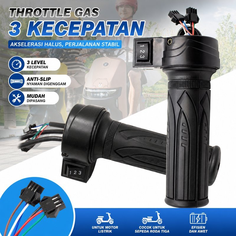 Handle Gas Sepeda Listrik Universal 12V-72V Tombol Speed Three Speed Handle Throttle Motor Listrik S