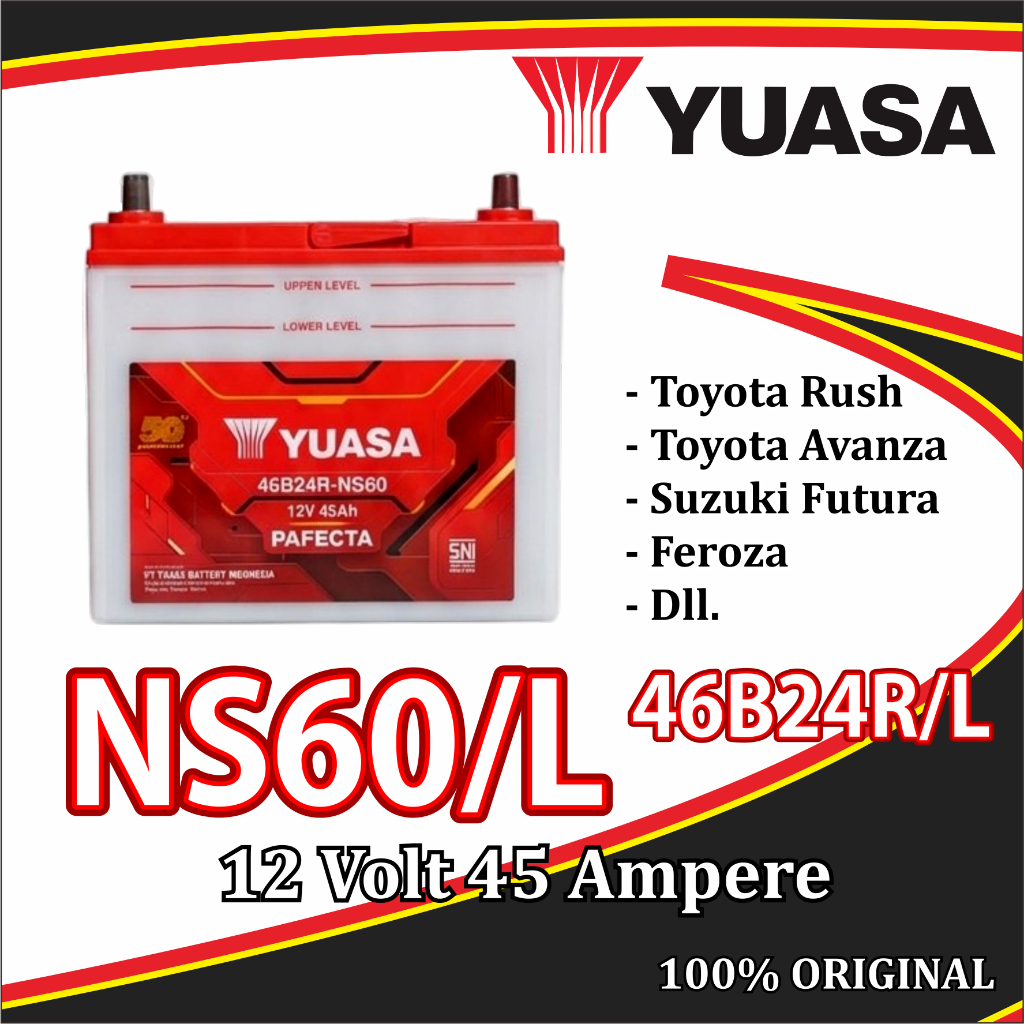 Yuasa Pafecta NS60/NS60L (46B24R/46B24L) 12V 45Ah Original - Aki Avanza, Rush
