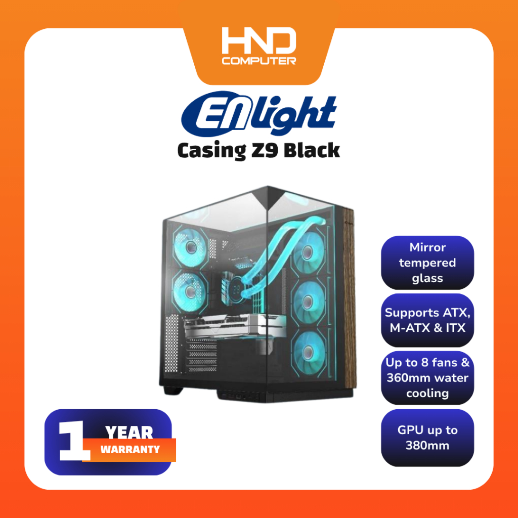 in Panel KayEnlight EN Z9 Kasing Gaming High End Minimalis dengan Desau dan Tiga Sisi Kaca Cermin Gr