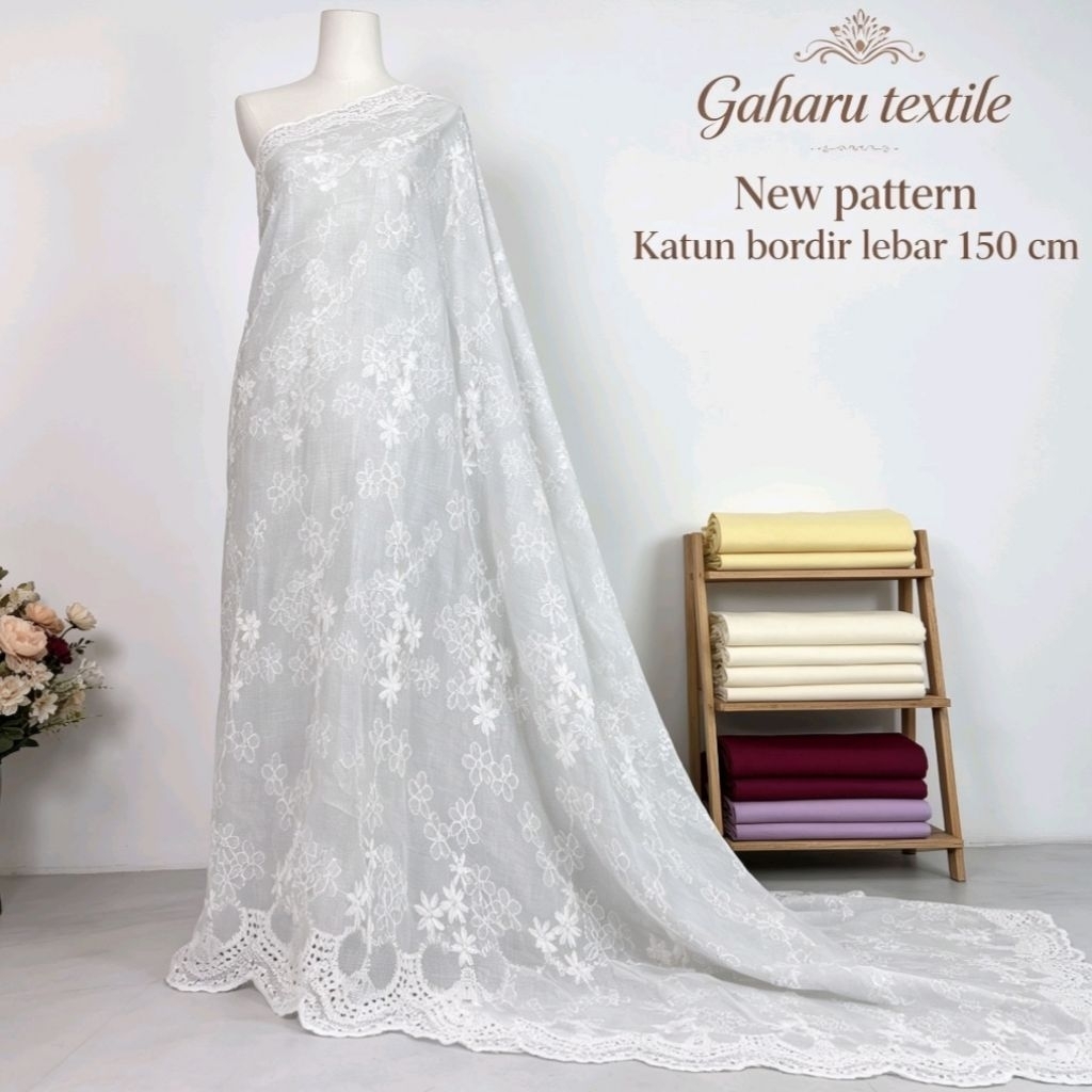 bahan katun bordir premium - katun bordir meteran - bahan catbol