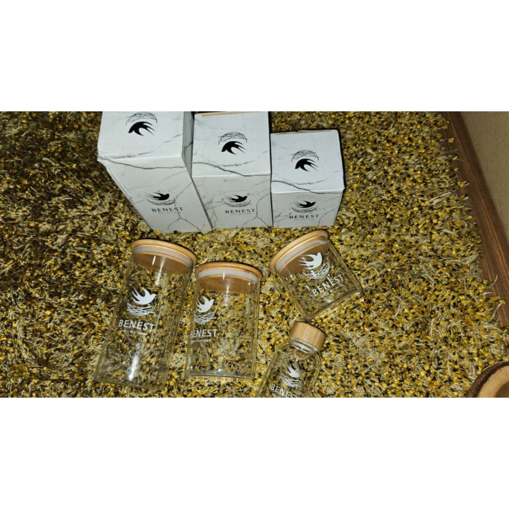 Toples kaca tutup kayu satu set