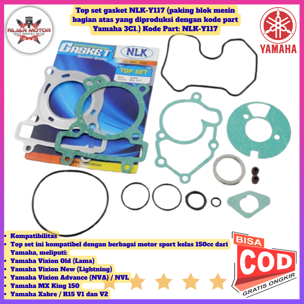 Paking Top Set Yamaha Vixion Old 2007-2012 Original - Gasket Blok Seher & Kop Vixion Lama 3C1