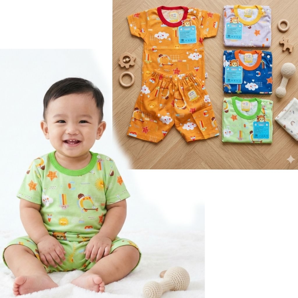 ARTHUR & AIMEE Setelan Bayi Lengan Pendek Kancing Pundak Uk. S - XL