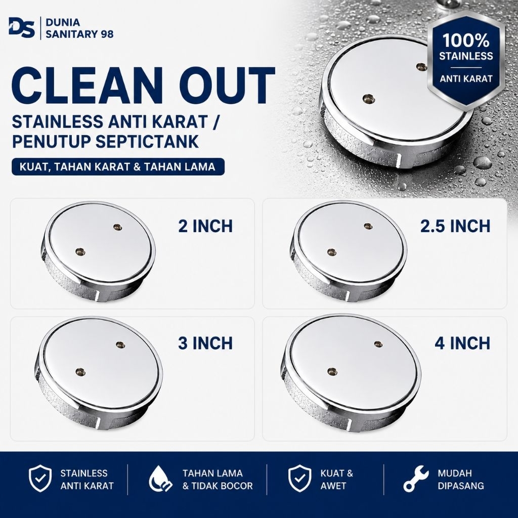 Clean Out 2/2.5/3/4 INCH Stainless Anti Karat /Penutup septictank