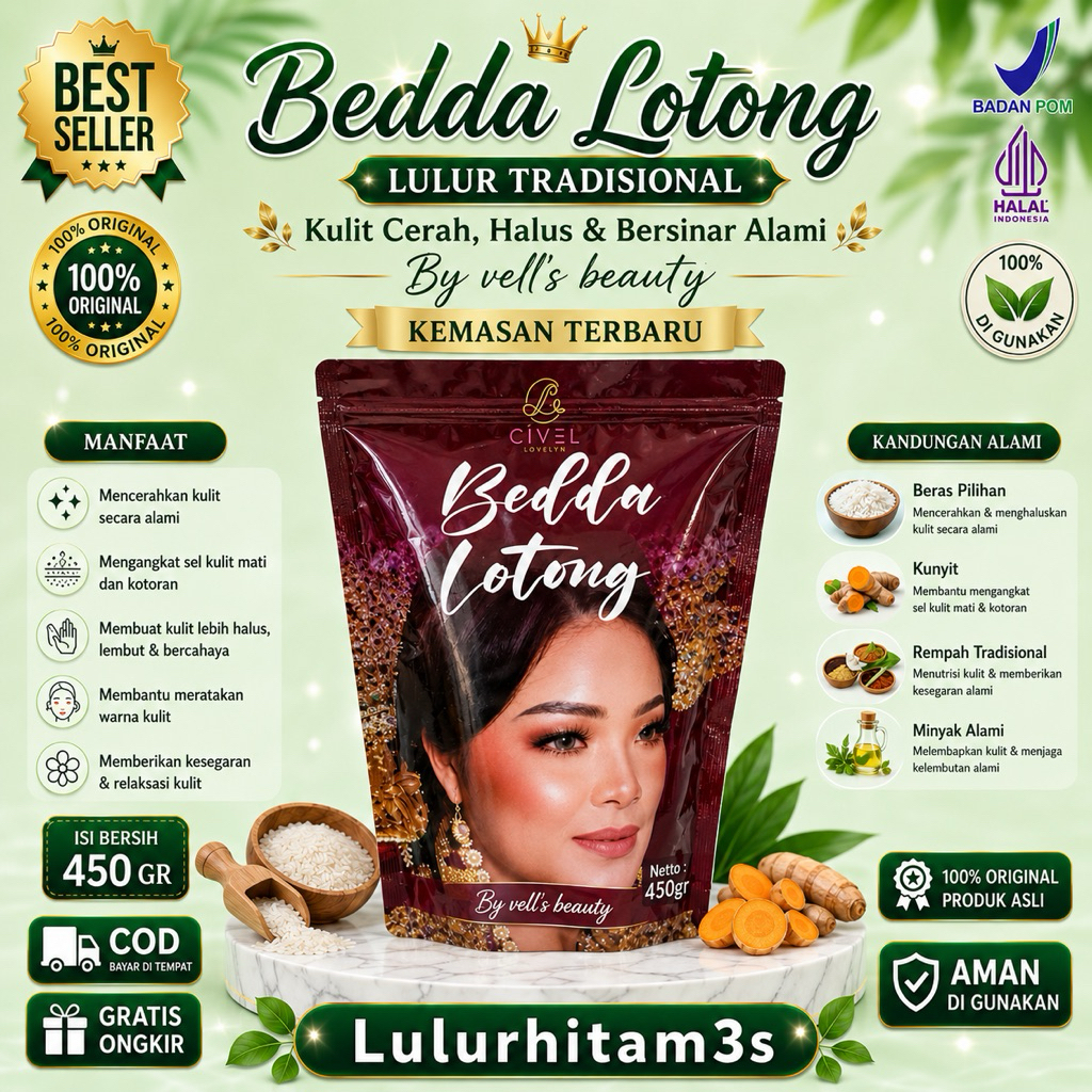 lulur velis / bedda lotong vells/vells beauty / bedda lotong velis isi 450 gram