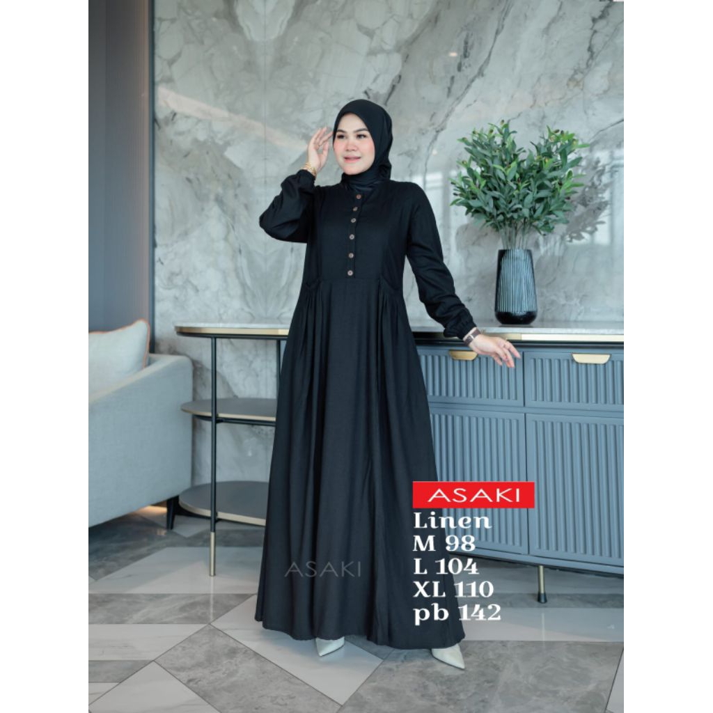 Gamis linen polos import by asaki