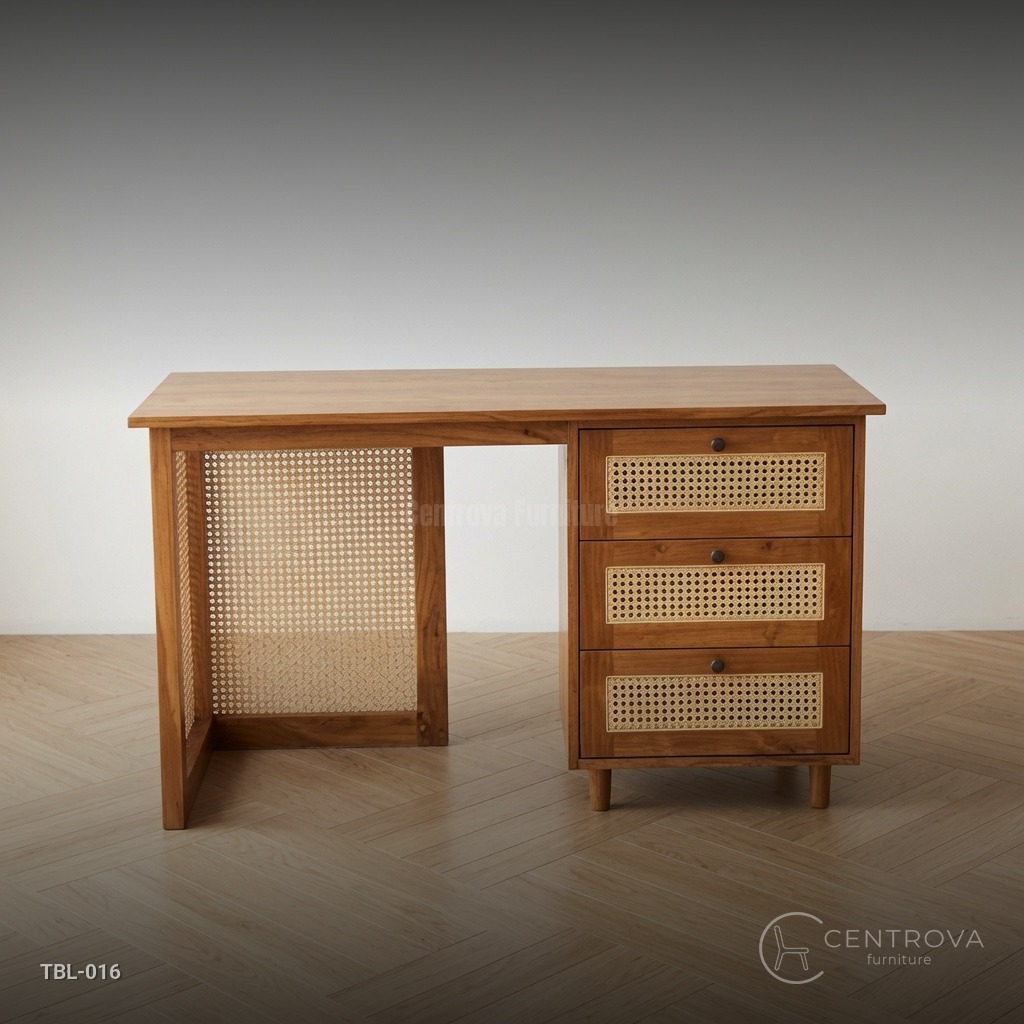MEJA KANTOR JATI ROTAN | MEJA KERJA JATI | CENTROVA FURNITURE