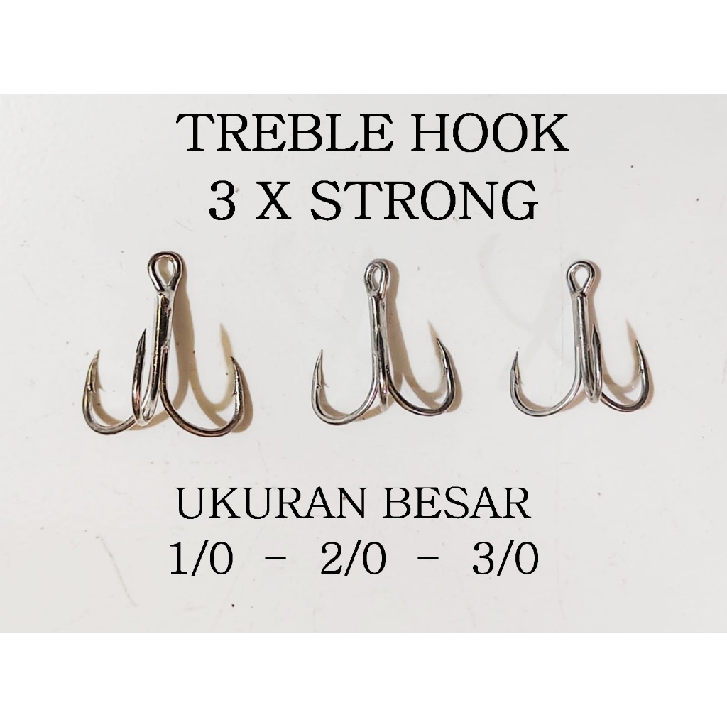 Treble hook kail jangkar besar 3 X strong untuk popper metal jig 1/0, 2/0, 3/0 untuk popper, metal j