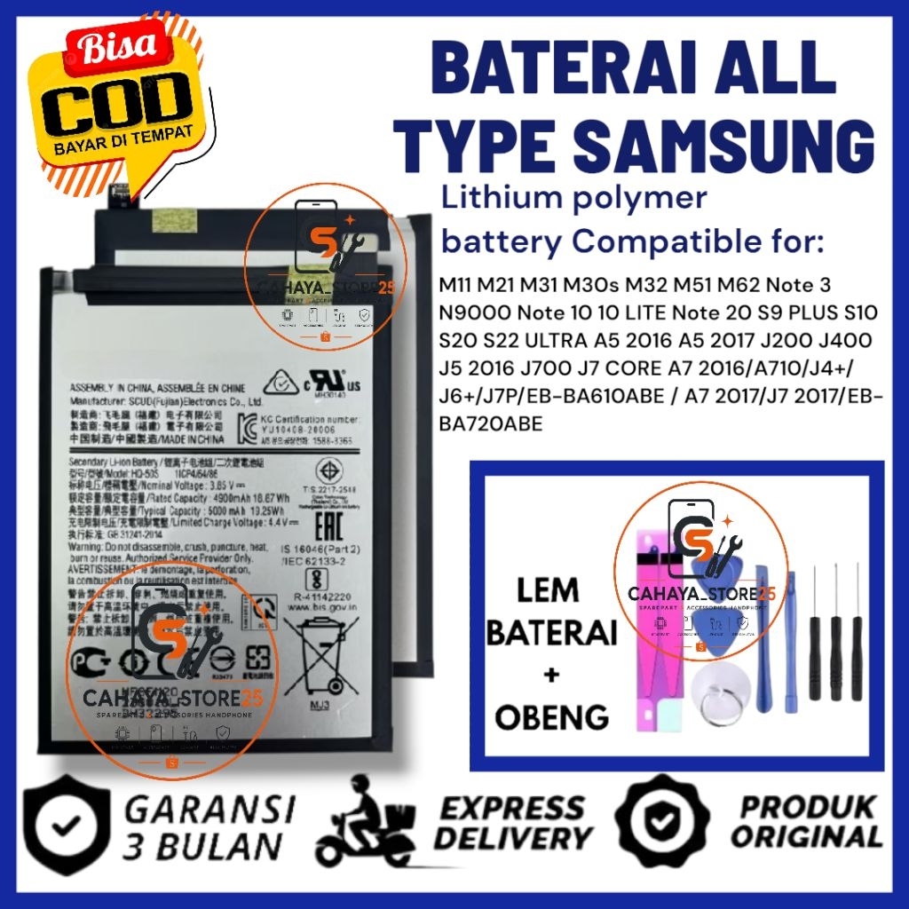 Baterai Batre FOR SAMSUNG M11 M21 M31 M30s M32 M51 M62 Note 3 N9000 Note 10 10 LITE Note 20 S9 PLUS 
