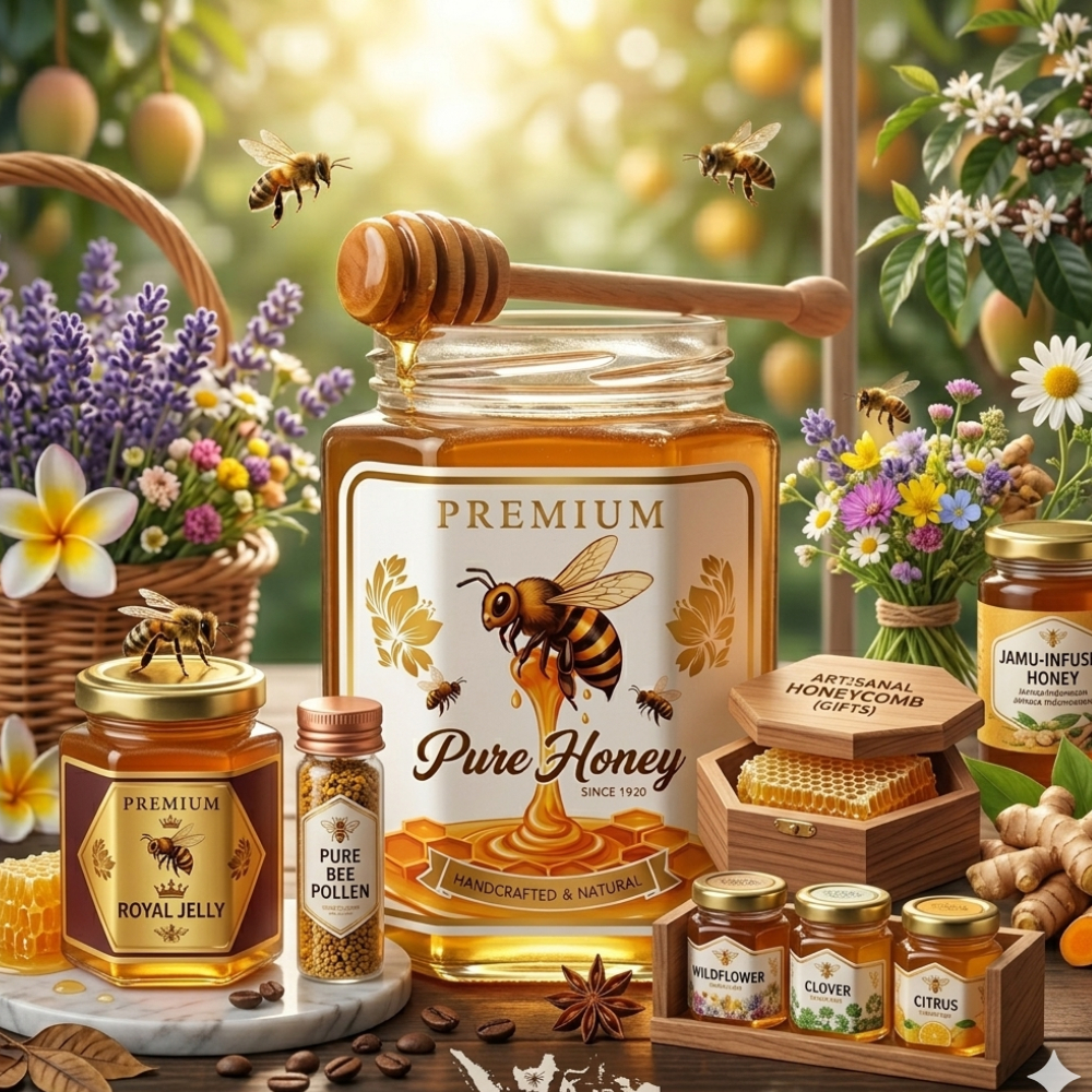 Stiker Madu Pure Honey Kode J Sticker Label Kemasan Madu Asli Alami Premium