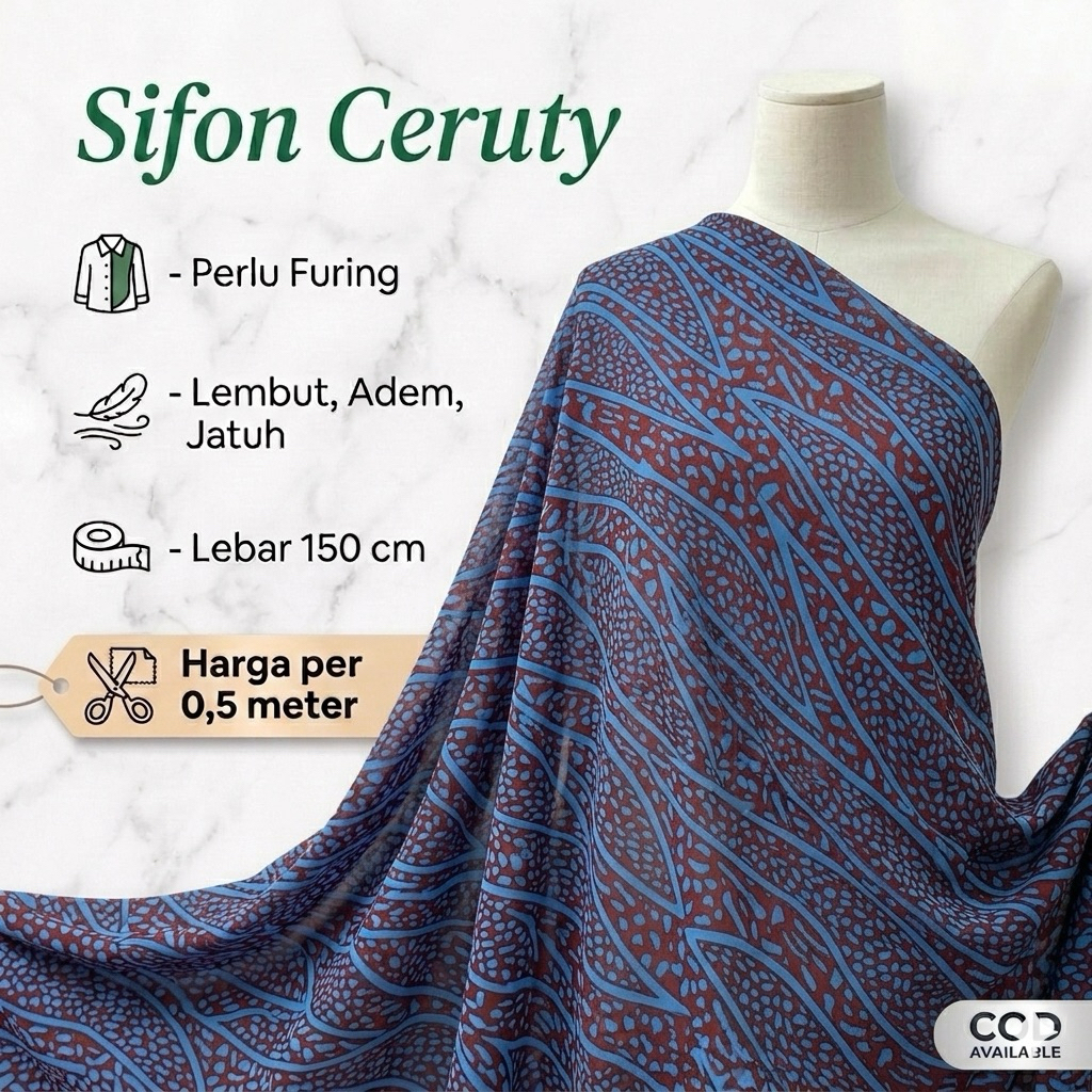 Bahan Kain Sifon Ceruty Premium Motif Etnik/Animal Print (Lembut & Jatuh) - Lebar 1.5m ilh