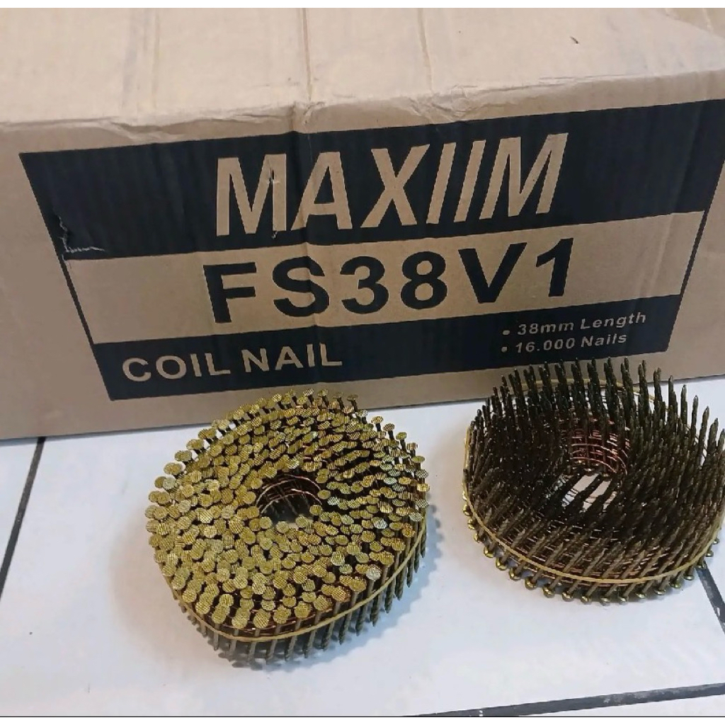 paku coil nail fs38v1 ulir maxiim isi 16.000 pcs.paku tembak 3.8mm ulir coil nail fs38mm isi 16.000 
