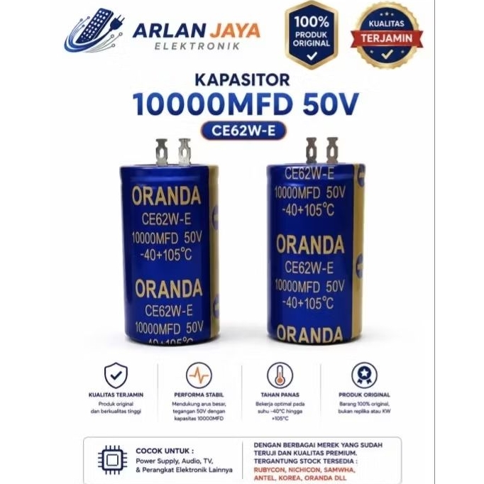 ELCO Kapasitor 10000uF 50V Original Antel / Oranda CE62W-E CE62W-M1 Elko Power Supply Audio Amplifie