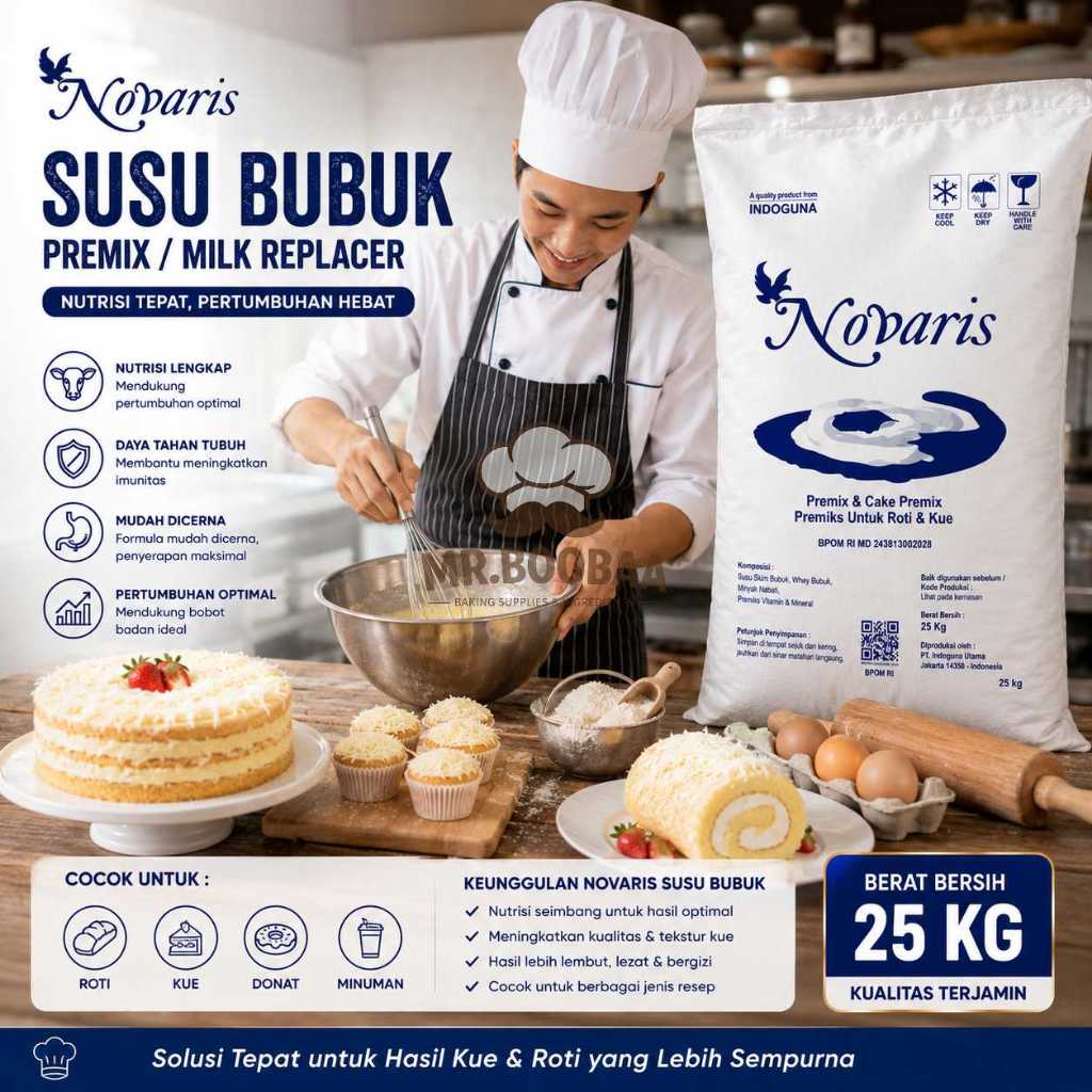 Novaris Susu Bubuk Milk Replacer Susu Premix Bahan Kue Roti Pembuat Es Krim Karung Sak Grosir 25kg
