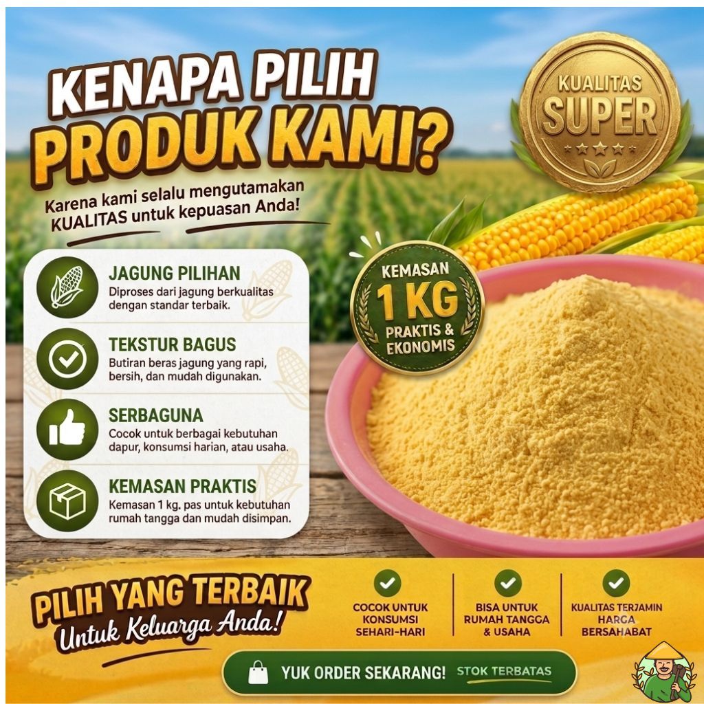 Ampok Jagung-Nasi Jagung - Beras jagung halus 1kg premium.petanijaya