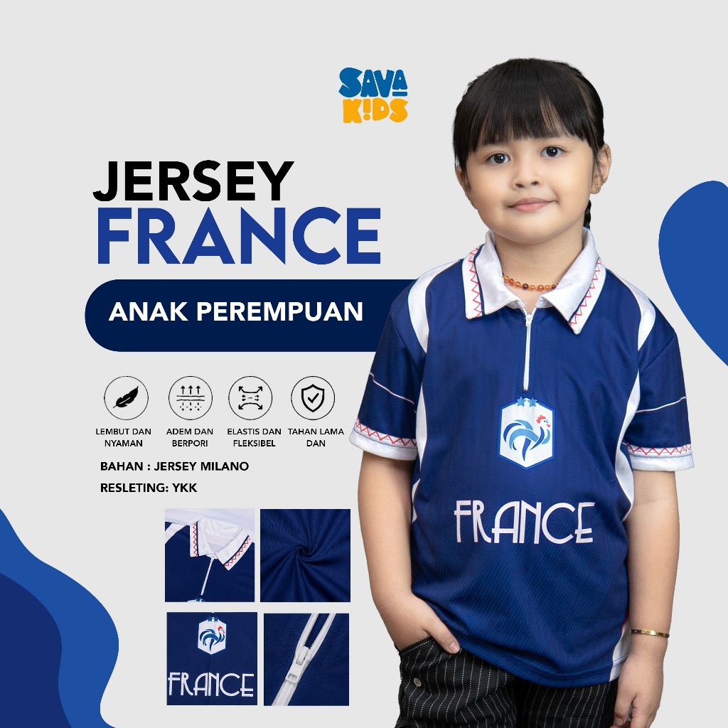 Jersey France Anak Perempuan Original Style | Kaos Bola Timnas Prancis Anak Bahan Adem Lengan Pendek