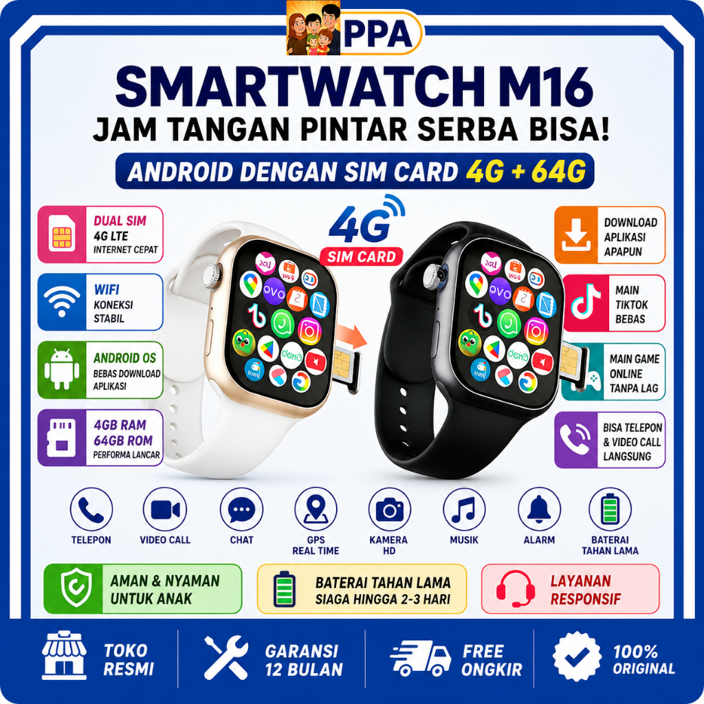 Wah Smartwatch Premium SIM Card – Bisa WA & Video Call, untuk Dewasa & Anak Hanya mendukung sistem A