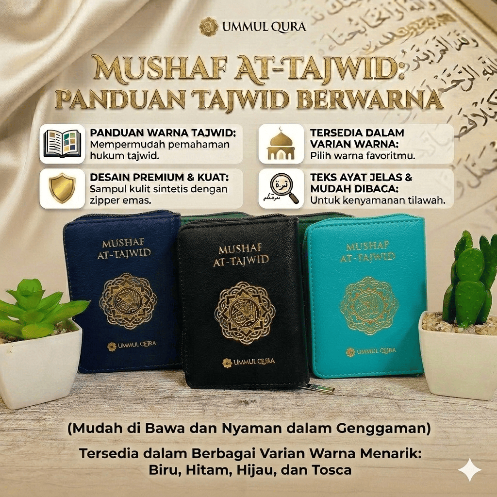 Ukuran A7 MUSHAF AT-TAJWID Saku Resleting - Tajwid Warna Khat Rasm Utsmani - ORI