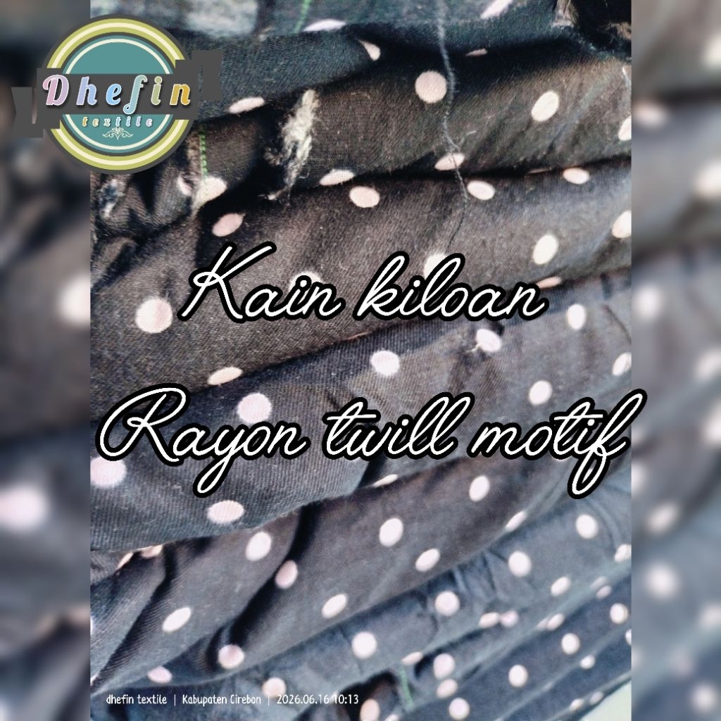 kain kiloan rayon twill motif polkadot hitam