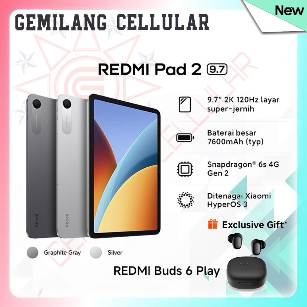 Xiaomi Redmi Pad 2 9.7 - 4G / LTE / TAB + SIM CARD - RAM 4GB/64GB & 128GB, Tablet Layar 9.7 inci | B