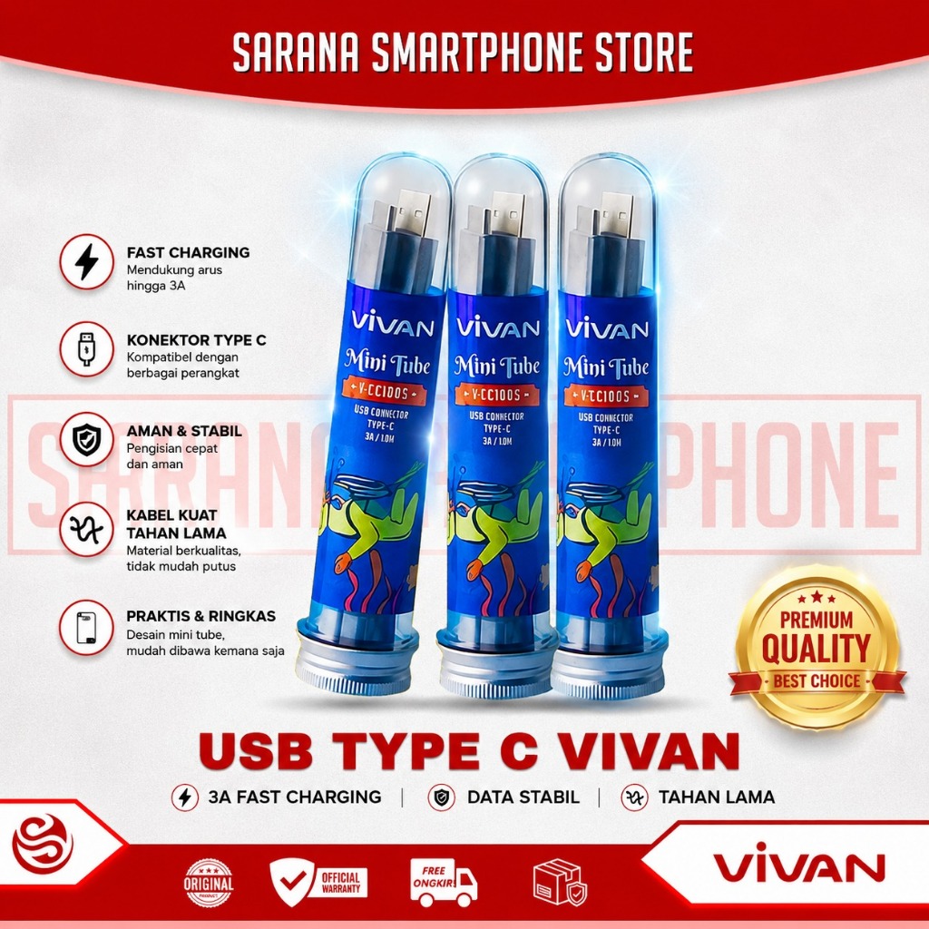 Kabel Data VIVAN CTC100S TYPE C 2.4A Fast Fharging | Kabel Data Vivan
