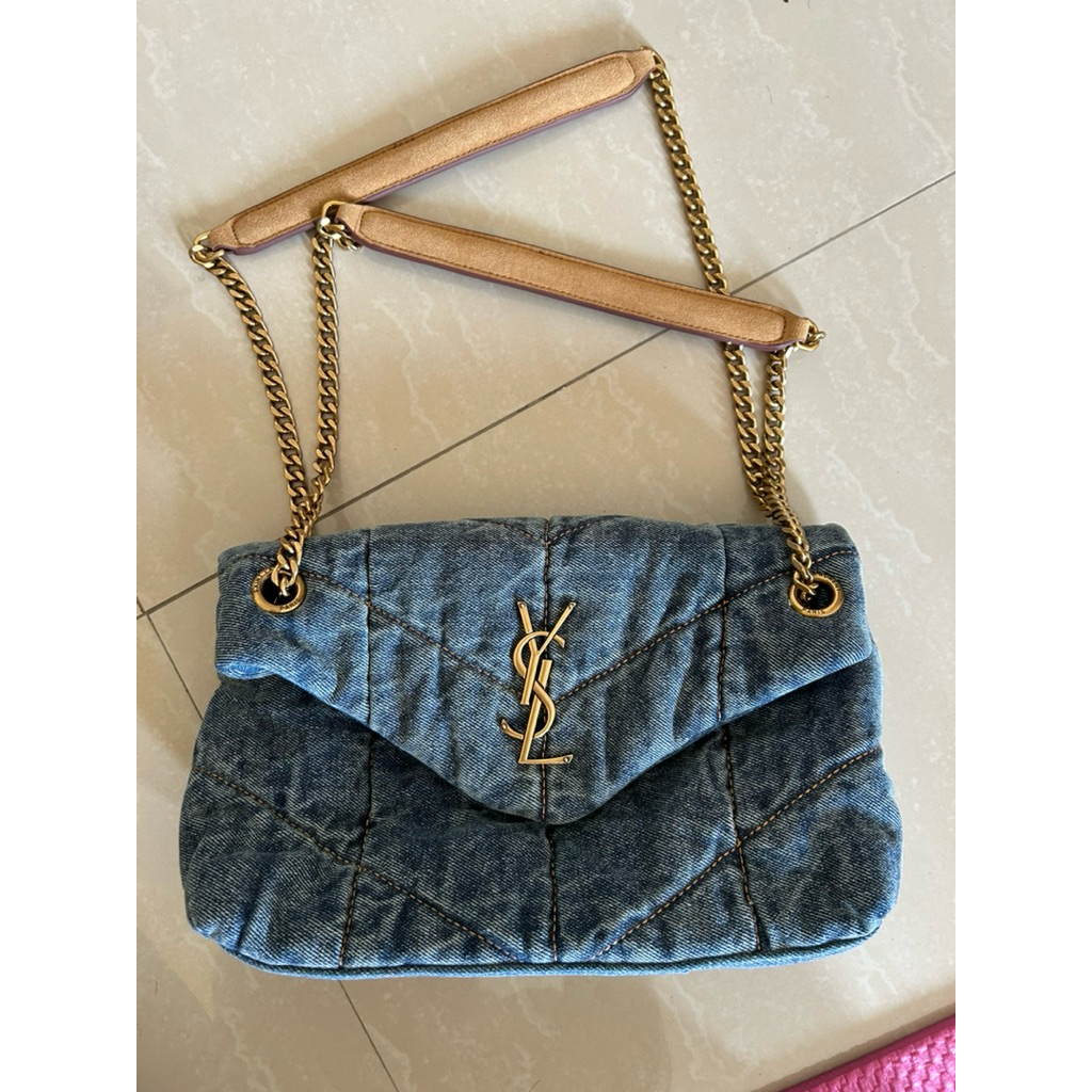 YSL quilted blue denim monogram medium Loulou