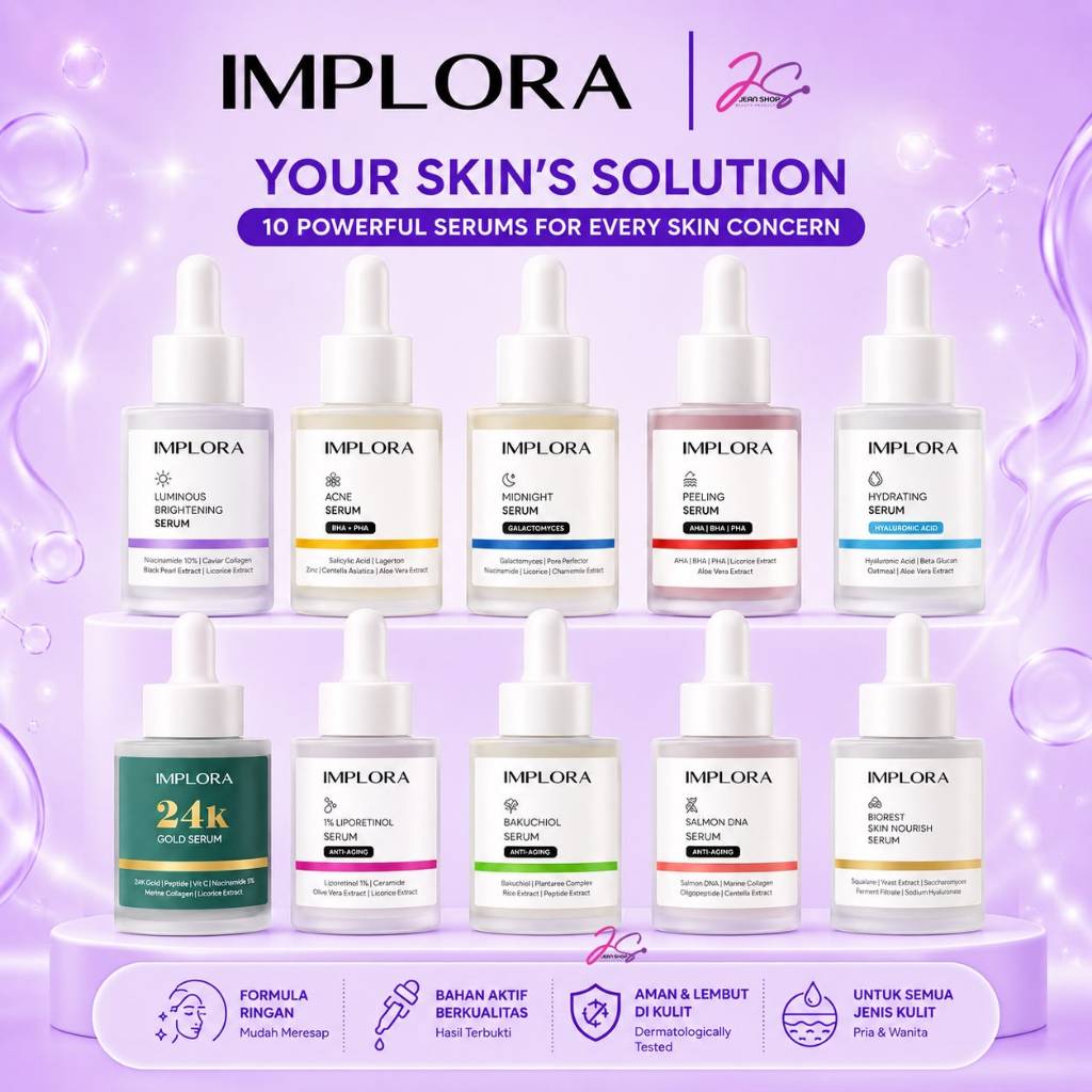 SERUM IMPLORA / ACNE SERUM / BRIDNENST SERUM / LUMINOUS SERUM / SALMON DNA / BAKUCHIOL / RETINOL / M