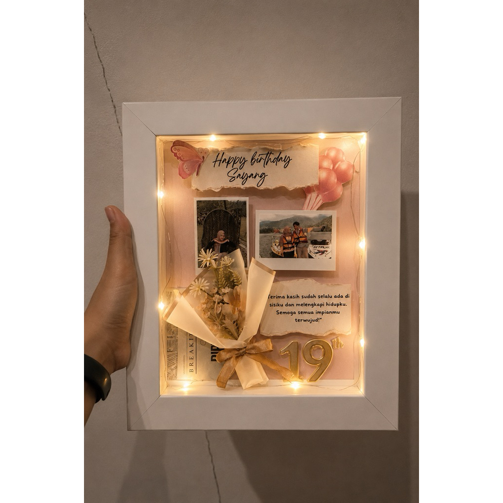 Frame Kolase Foto 3D LED - Cetak Polaroid, Edit Kolase Love, Kado Viral Unik