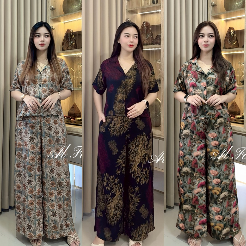 ONE SET CROP SETELAN CELANA KULOT WANITA HIGHTWAIST RAYON PREMIUM BUSUI FRIENDLY Kancing
