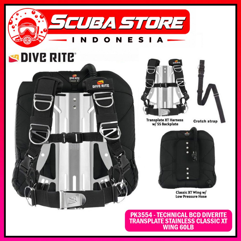 PK3554 Technical BCD Diverite Transplate Stainless Classic XT Wing 60LB Dive Rite BC Scuba Diving