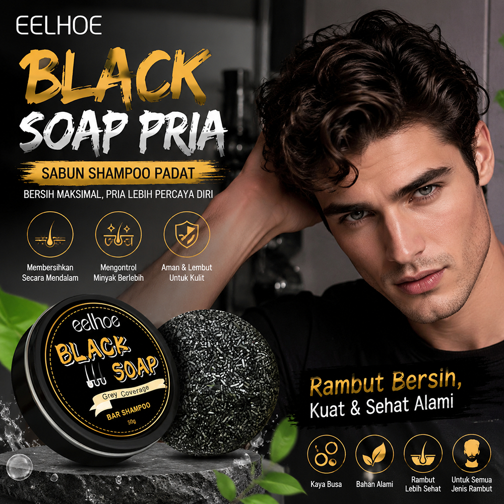 EELHOE 50g Black Soap Pria Pria Rambut Hitam Sabun Penggelap Rambut Sabun Sampo Bar Penggelap Polygo