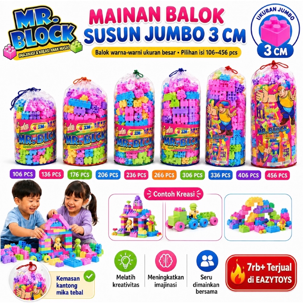 Mainan Brick Balok Susun Anak DIY Ukuran Besar Mr BLOCK Anak Bisa Pilih Isi di Varian